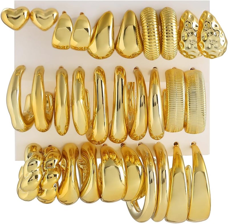 FOURPG 10 Pairs Hypoallergenic Chunky Gold Dangle Earrings for Women Trendy Thick Gold Plated Hoop Earrings Set Lightweight Jewelry - Image 1
